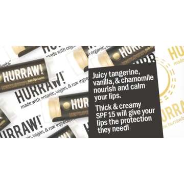 Hurraw! Sun Lip Balm (Zinc Oxide Protection, Broad Spectrum SPF 15, Tangerine, Chamomile), 2 Pack: Organic, Certified Vegan, Gluten Free. Non-GMO, All-Natural. Bee, Shea, Soy & Palm Free. Made in USA