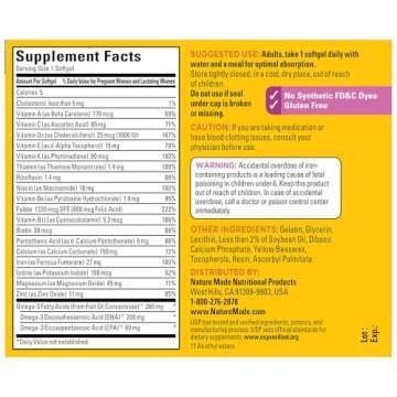 Nature Made Prenatal with Folic Acid + DHA, Prenatal Vitamin and Mineral Supplement for Daily Nutritional Support, 60 Softgels, 60 Day Supply