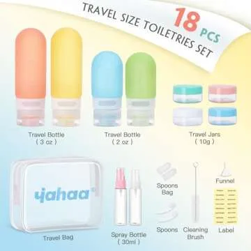 18 Pcs Travel Size Toiletries Set,Leak Proof Squeezable Silicone Travel Bottles for Shampoo and Cond...