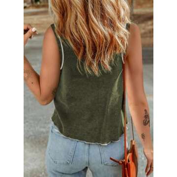 Dokotoo Womens Fashion Cute Summer Tank Tops Crewneck Casual Loose Fit Basic Shirts and Blouses 2024 Solid Lightweight Comfy Waffle Knit Sleeveless Tunic Tops for Women Green Medium