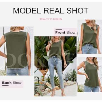 Dokotoo Womens Fashion Cute Summer Tank Tops Crewneck Casual Loose Fit Basic Shirts and Blouses 2024 Solid Lightweight Comfy Waffle Knit Sleeveless Tunic Tops for Women Green Medium