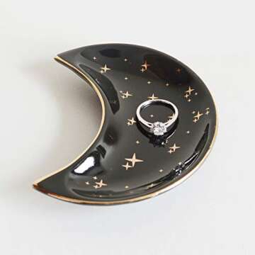 BIHOIB Small Moon Jewelry Dish Tray, Set of 2, Decorative Ceramic Trinket Dish, Modern Accent Tray f...