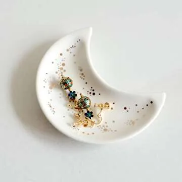 BIHOIB Small Moon Jewelry Dish Tray, Set of 2, Decorative Ceramic Trinket Dish, Modern Accent Tray for Vanity (White and Black)
