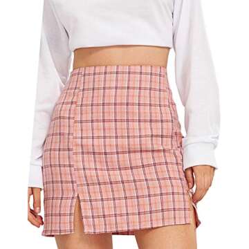 Stylish WDIRARA Women's Light Pink Plaid Mini Skirt