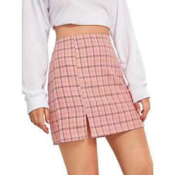 Stylish WDIRARA Women's Light Pink Plaid Mini Skirt