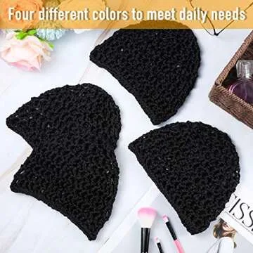 2 Pieces Mesh Crochet Hair Net Rayon Knit Snood Hat Cover Crocheted Sleep Cap for Women (Black)