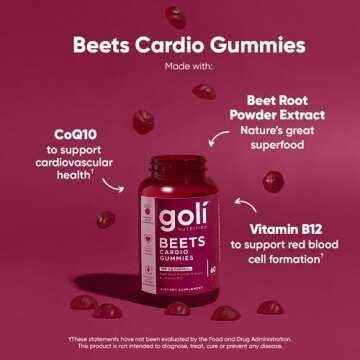 Goli Nutritional Supplement, Beets Cardio Gummy - 60 Count - 100mg CoQ10 & Beet Root Extract - Gluten-Free, Vegan, Non-GMO, and Gelatin-Free. Nature's Great Superfood.