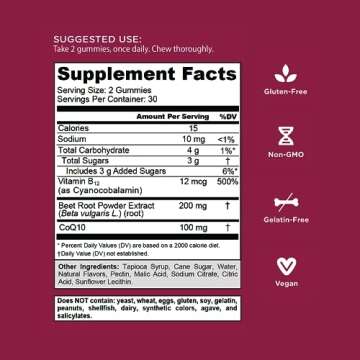 Goli Nutritional Supplement, Beets Cardio Gummy - 60 Count - 100mg CoQ10 & Beet Root Extract - Gluten-Free, Vegan, Non-GMO, and Gelatin-Free. Nature's Great Superfood.
