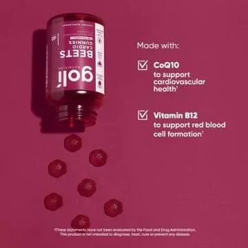 Goli Nutritional Supplement, Beets Cardio Gummy - 60 Count - 100mg CoQ10 & Beet Root Extract - Gluten-Free, Vegan, Non-GMO, and Gelatin-Free. Nature's Great Superfood.