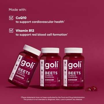 Goli Nutritional Supplement, Beets Cardio Gummy - 60 Count - 100mg CoQ10 & Beet Root Extract - Gluten-Free, Vegan, Non-GMO, and Gelatin-Free. Nature's Great Superfood.