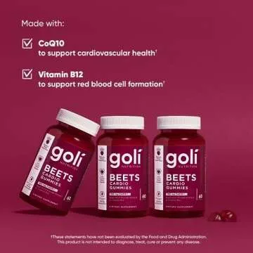 Goli Nutritional Supplement, Beets Cardio Gummy - 60 Count - 100mg CoQ10 & Beet Root Extract - Gluten-Free, Vegan, Non-GMO, and Gelatin-Free. Nature's Great Superfood.