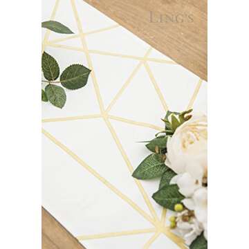 Ling's Moment 12 x 108 White and Gold Table Runner
