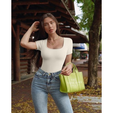 OQQ Women's 2 Piece Bodysuits Sexy Ribbed One Piece Square Neck Short Sleeve Bodysuits Black Beige