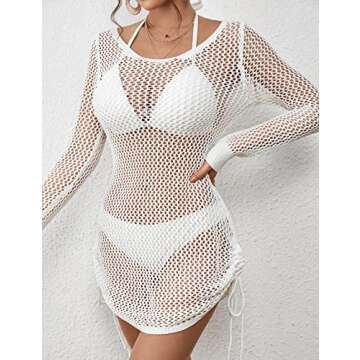 AILUNSNIKA Swimsuit Cover Ups for Women Hollow Out Crochet Swim Cover Up Long Sleeve Knitted Mesh Cover Up White