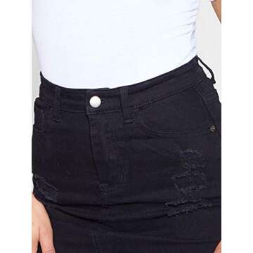 Deslimale Jean Skirts for Women's Casual Washed Frayed Stretch Denim Mini Skirt (US 4-6)
