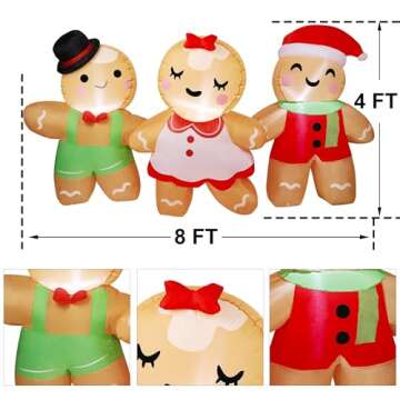 Joliyoou 8FT L Christmas Inflatable Decoration, Set of 3 Blowup Gingerbread Man Hand in Hand, Adorab...