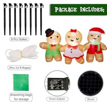 Joliyoou 8FT L Christmas Inflatable Decoration, Set of 3 Blowup Gingerbread Man Hand in Hand, Adorable Xmas Inflatable Ginger Bread Man for Winter Holiday Outdoor Indoor Decor