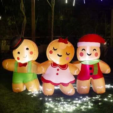 Joliyoou 8FT L Christmas Inflatable Decoration, Set of 3 Blowup Gingerbread Man Hand in Hand, Adorable Xmas Inflatable Ginger Bread Man for Winter Holiday Outdoor Indoor Decor