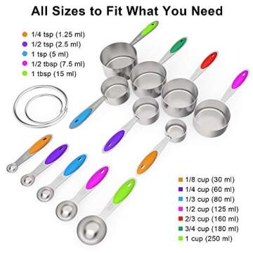 Wildone Measuring Cups and Spoons Set of 12, Premium Stainless Steel Measuring Cups & Measuring Spoons, including 7 Stackable Cups & 5 Spoons, for Dry and Liquid Ingredients
