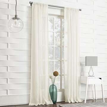 No. 918 Tayla Crushed Texture Semi-Sheer Rod Pocket Curtain Panel, 50" x 95", Cream Off-White