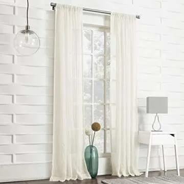 No. 918 Tayla Crushed Texture Semi-Sheer Rod Pocket Curtain Panel, 50" x 95", Cream Off-White