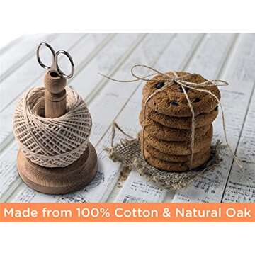 Muldale Traditional Kitchen Twine Holder with Scissors - Butcher String Spool Holder with Cutter for Meat - Cotton Twine for Gardening - Made in UK