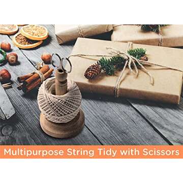 Muldale Traditional Kitchen Twine Holder with Scissors - Butcher String Spool Holder with Cutter for Meat - Cotton Twine for Gardening - Made in UK