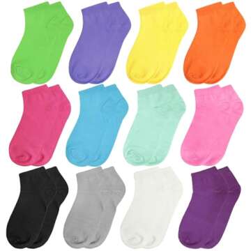 Falari 12 Pairs Women Novelty Ankle Socks Colorful ComfortSoft Lightweight Sports Athletic Socks (12 Colors)