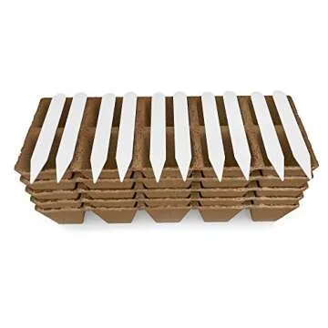 JOLLY GROW Seed Starter Peat Pots Kit Germination Seedling Trays are Biodegradable and Organic 10 Plastic Plant Markers Included | 5 Pack-50 Cells