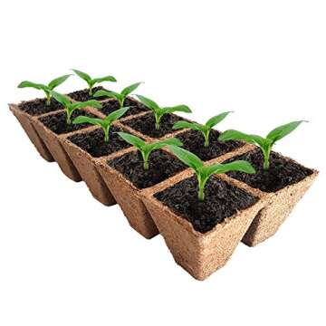 JOLLY GROW Seed Starter Peat Pots Kit Germination Seedling Trays are Biodegradable and Organic 10 Plastic Plant Markers Included | 5 Pack-50 Cells