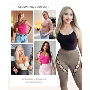 FeelinGirl Shapewear Tummy Control Bodysuit Seamless Body Shaper Butt Lifting Pink M/L