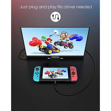 ARZOPA 16.1'' 144Hz Portable Gaming Monitor, 106% sRGB 1080P FHD Portable Monitor with HDR, Ultra Slim, Eye Care, External Second Screen for Laptop, PC, PS5, Mac, Xbox, Switch-G1 Game