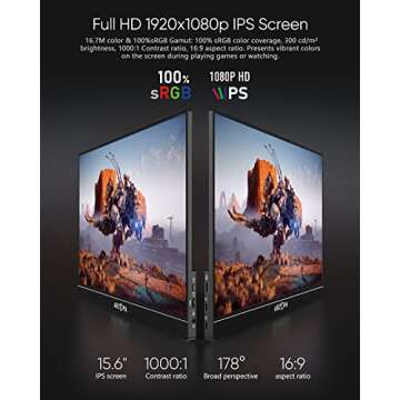 ARZOPA 16.1'' 144Hz Portable Gaming Monitor, 106% sRGB 1080P FHD Portable Monitor with HDR, Ultra Slim, Eye Care, External Second Screen for Laptop, PC, PS5, Mac, Xbox, Switch-G1 Game