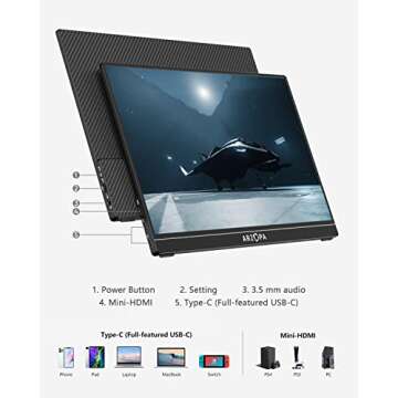 ARZOPA 16.1'' 144Hz Portable Gaming Monitor, 106% sRGB 1080P FHD Portable Monitor with HDR, Ultra Slim, Eye Care, External Second Screen for Laptop, PC, PS5, Mac, Xbox, Switch-G1 Game