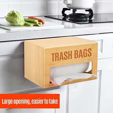Libreshine Extra Large Trash Bag Organizer for Kitchen, Garbage Bag Dispenser Roll Holder Under Sink, Bamboo Trash Bag Dispenser Wall Mount