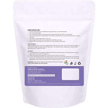 Herbs And Crops 100% Pure Natural Indigo Powder- For HAIR (227g / (1/2 lb) / 8 ounces)- For Brown to Black Hair