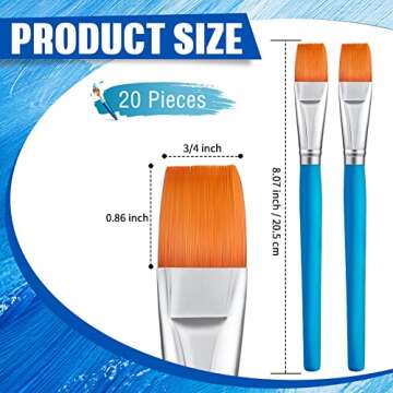 Zonon 20 Pcs Flat Acrylic Paint Brush Wide Paint Brushes Watercolor Quality Synthetic Artist Paint S...