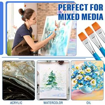 Zonon Flat Brush Set 20 Pcs for Acrylic Watercolor Art