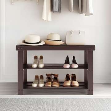 Sweetcrispy Shoe Rack Bench, 3-Tier Bamboo Entryway Storage Organizer, 286lb Capacity, Shoes Stand f...