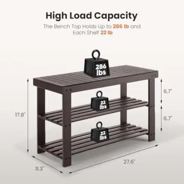 Sweetcrispy Shoe Rack Bench, 3-Tier Bamboo Entryway Storage Organizer, 286lb Capacity, Shoes Stand for FrontDoor Entrance, Bedroom, Living Room, Bathroom, Balcony, 11.3 x 27.6 x 17.8 Inches, Brown