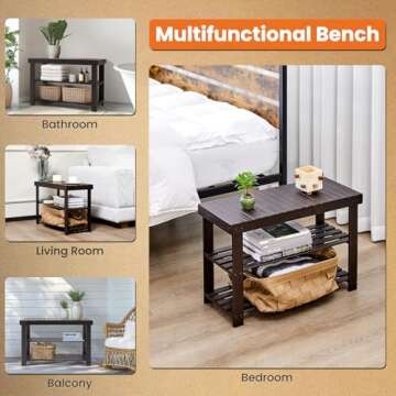 Sweetcrispy Shoe Rack Bench, 3-Tier Bamboo Entryway Storage Organizer, 286lb Capacity, Shoes Stand for FrontDoor Entrance, Bedroom, Living Room, Bathroom, Balcony, 11.3 x 27.6 x 17.8 Inches, Brown