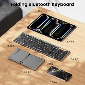 ProtoArc Foldable Bluetooth Keyboard, XK01 Folding Wireless Portable Keyboard with Numeric Keypad, Full-Size Travel Keyboard for iPad Tablet Smartphone Laptop PC Windows iOS Android, Space Gray