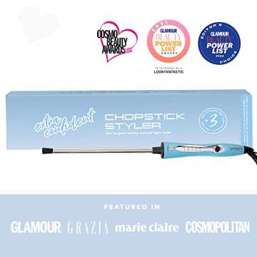 CHOPSTICK STYLER Extra Confident, Professional Super Skinny Curling Wand, 5 Variable Temperatures, 0.3” x 0.4”, Extra-Long Rectangular Titanium Barrel Long Lasting Voluminous, Natural Chopstick Curls