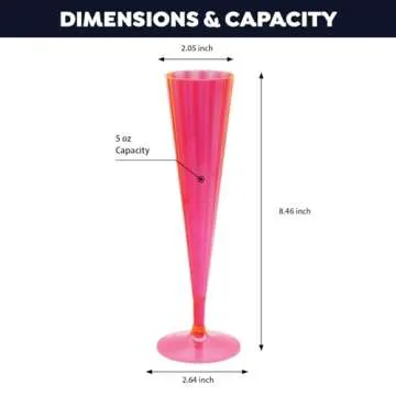 Party Essentials 20 Count Hard Plastic Twopiece 5 oz Champagne Flutes, Neon Pink