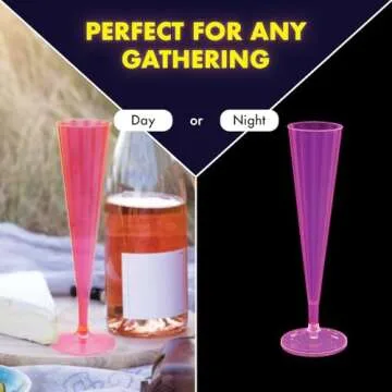 Party Essentials 20 Count Hard Plastic Twopiece 5 oz Champagne Flutes, Neon Pink