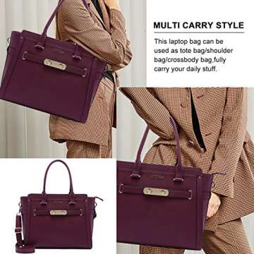 Laptop Bag for Women,15.6 Inch Multi Pocket Padded Laptop Tote Bag,Computer Bags for Women,Burgundy