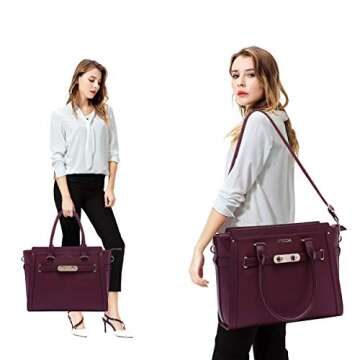 Laptop Bag for Women,15.6 Inch Multi Pocket Padded Laptop Tote Bag,Computer Bags for Women,Burgundy