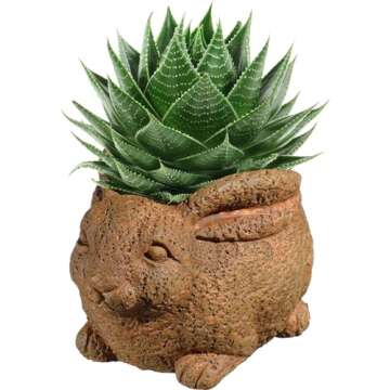 Classic Home and Garden Cement Buddies Indoor Outdoor Planter with Drainage Hole, Rabbit, Rust, Smal...