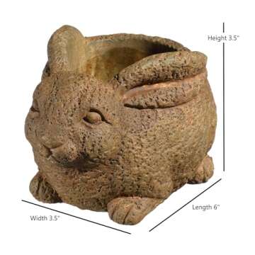 Classic Home and Garden Cement Buddies Indoor Outdoor Planter with Drainage Hole, Rabbit, Rust, Small, 6in
