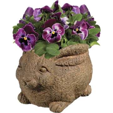 Classic Home and Garden Cement Buddies Indoor Outdoor Planter with Drainage Hole, Rabbit, Rust, Small, 6in